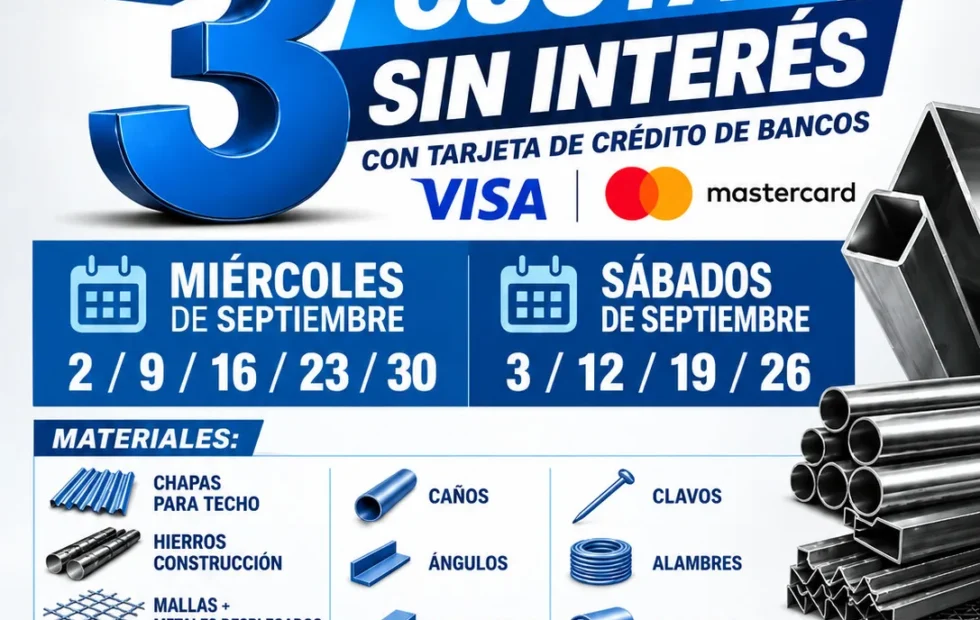 Tres cuotas sin interés en Herramat para comprar materiales en septiembre. Imagen destacada sobre tres cuotas sin interés. publicada en Netaware